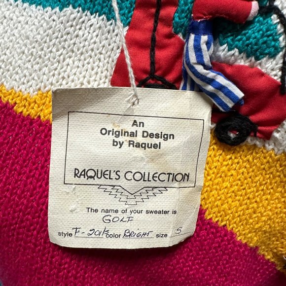 Vintage Raquel’s 3D Golf Appliqué Sweater Handmade Peru Rare Deadstock Small - Picture 9 of 9